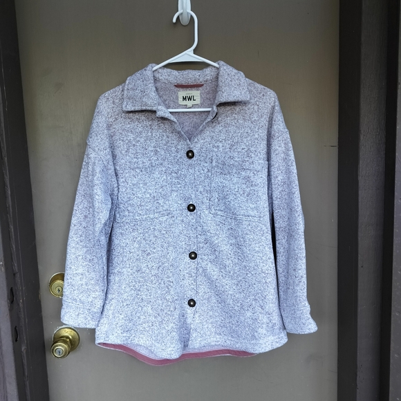 MWL Madewell (Re)sourced Sweater Fleece Shirt Jacket Heather Pale Thistle Brown - Picture 3 of 10